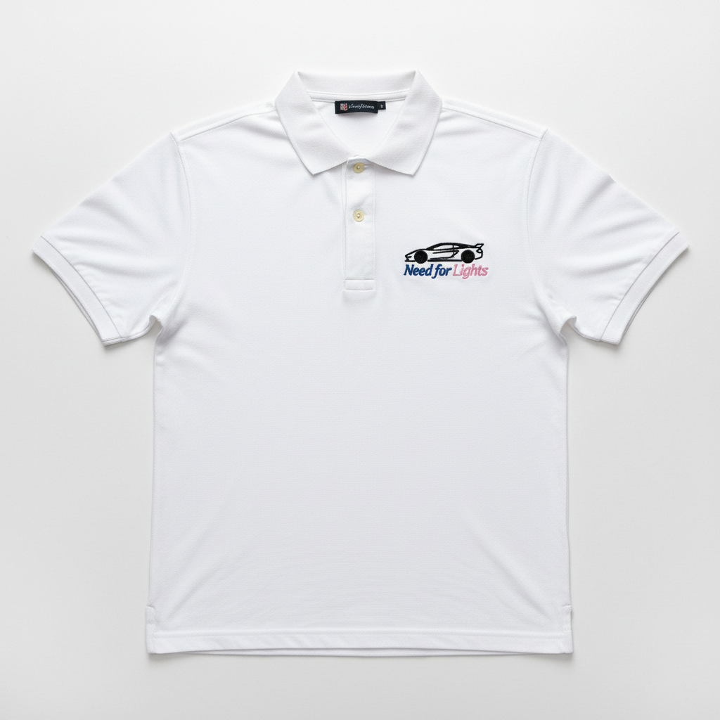 NFL Need for Lights branded white polo shirt with gradient logo