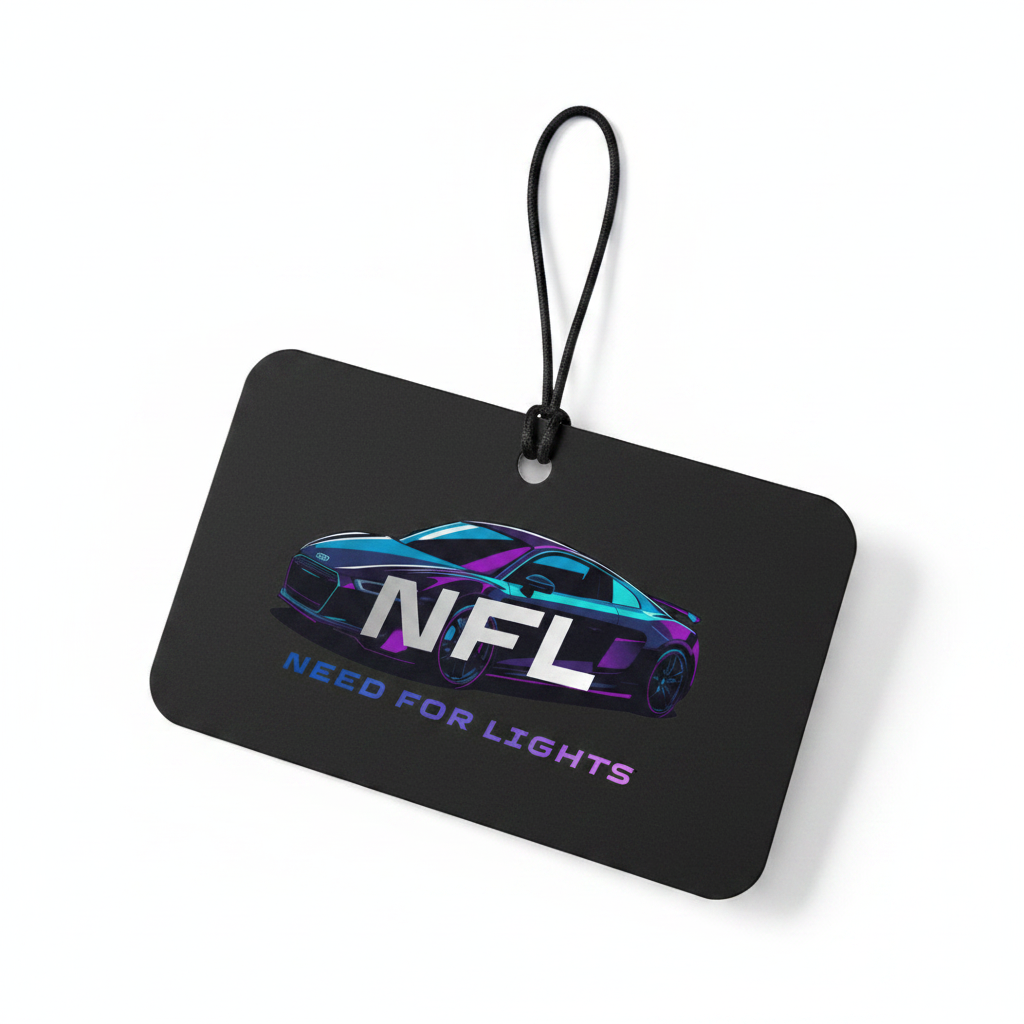 NFL Need for Lights car air freshener with purple-teal Audi R8 gradient logo