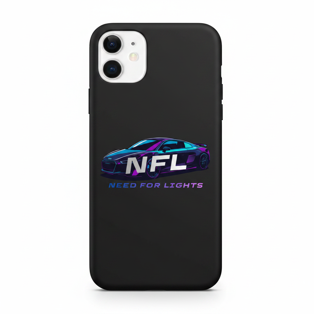 NFL Need for Lights black phone case with purple-teal Audi R8 gradient logo