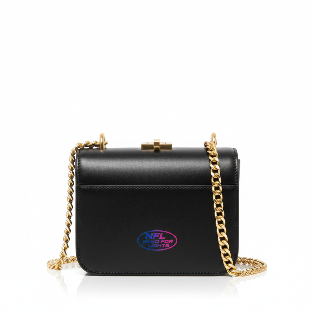 NFL Need for Lights black mini bag with gradient logo and gold chain strap